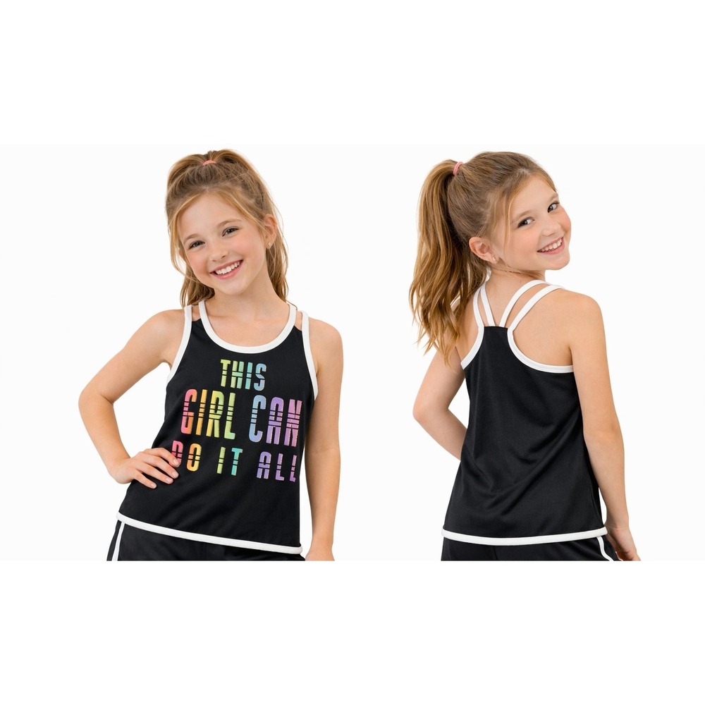 Beautees Tank Top Kids Size 14 Black Rainbow Glitter This Girl Can Do It All Tee
